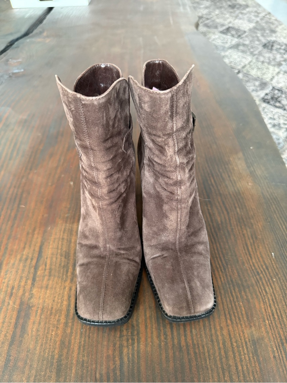 CHANEL Brown Suede Buckle Ankle Boots - Picture 2 of 7